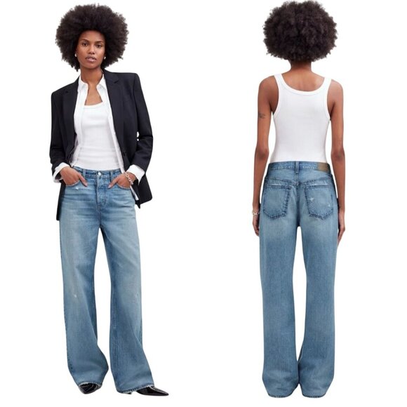 Madewell Low Slung Baggy Jeans Button Fly 5 Pockets Hamburg Wash Size 28 - Picture 1 of 14